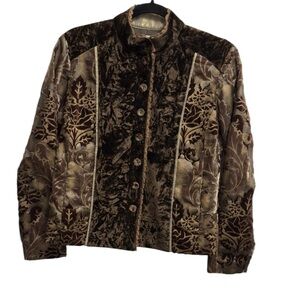 Chicos Velvet Burnout Chocolate Chic Elegant Boho Shimmery Lace Floral Jacket